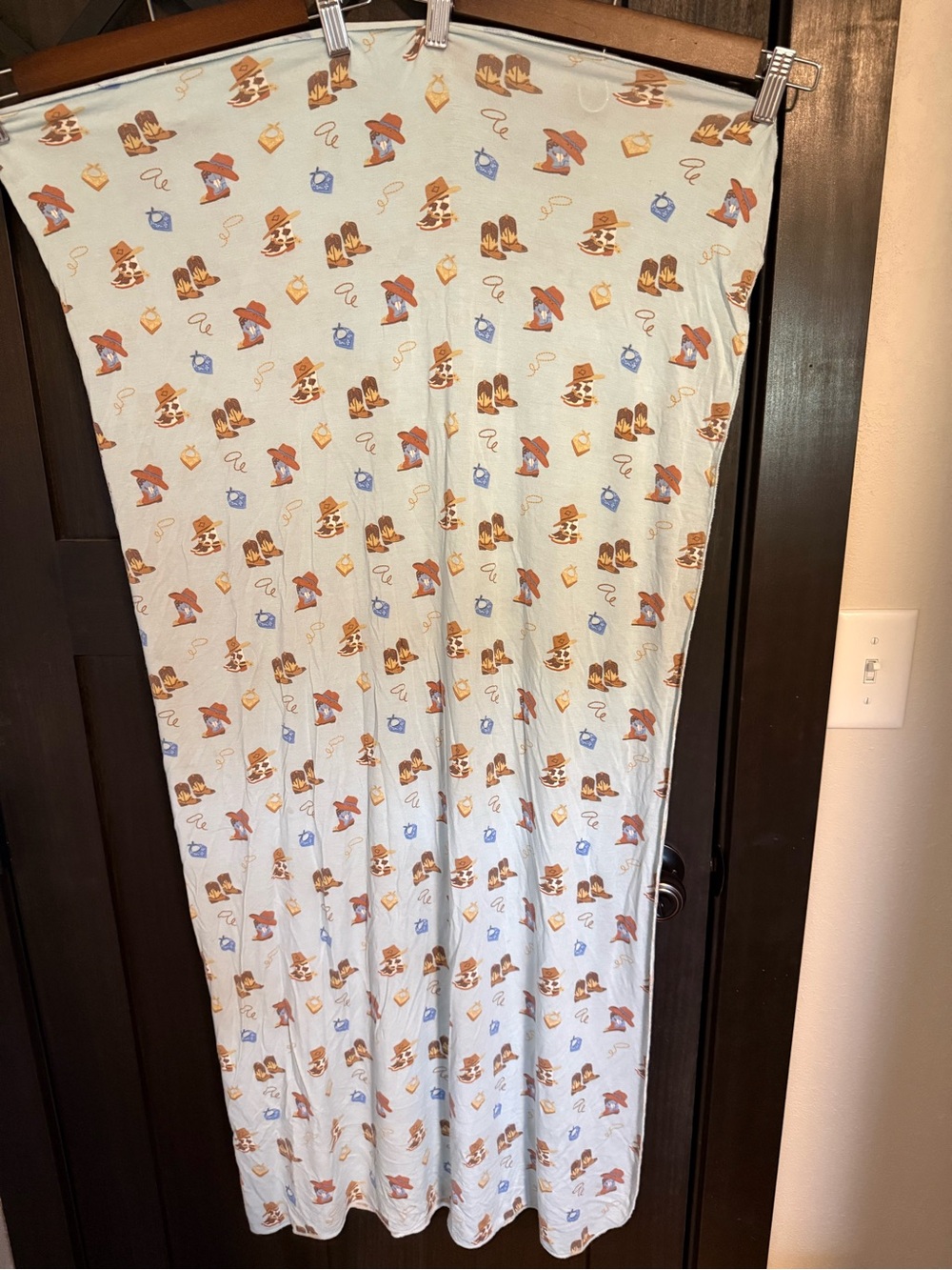 Angel Dear Light Blue Cowboy Print Bamboo Swaddle